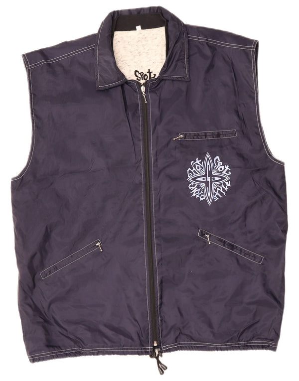 Gilet da uomo vintage UK 40 grande nylon geometrico blu navy