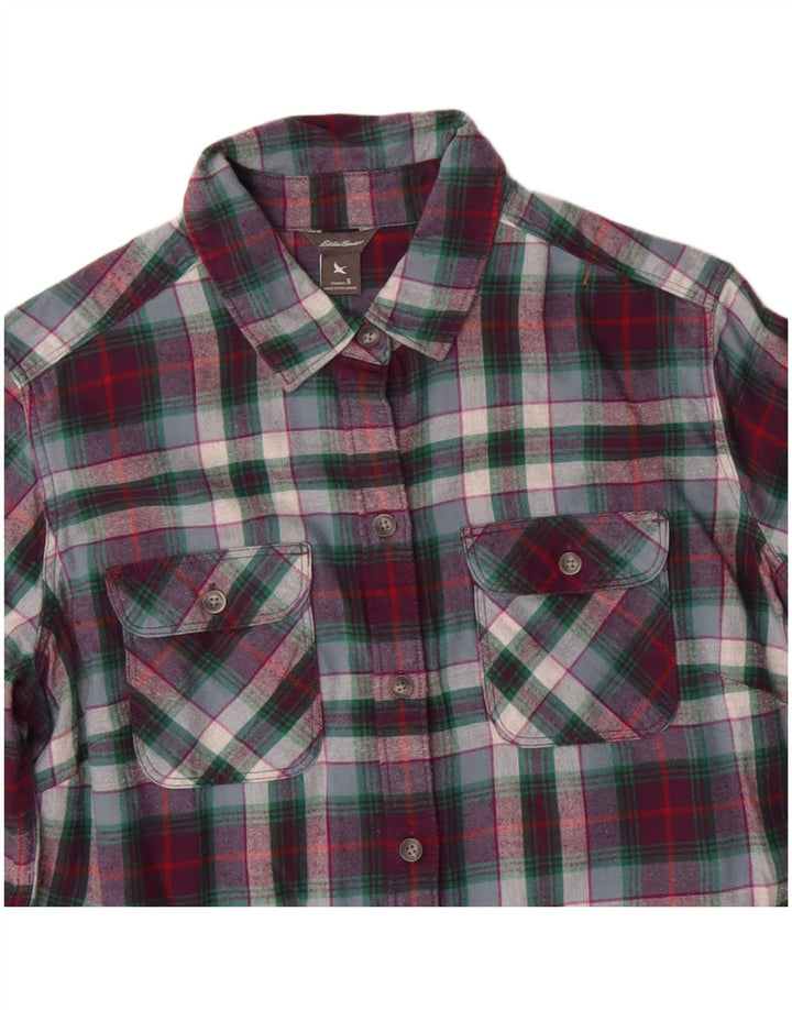 Camicia in flanella da donna Eddie Bauer UK 10 piccolo cotone a quadri multicolore