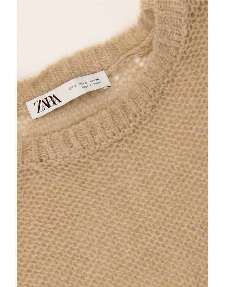 Top trasparente da donna Zara a maniche lunghe UK 10 piccolo Beige