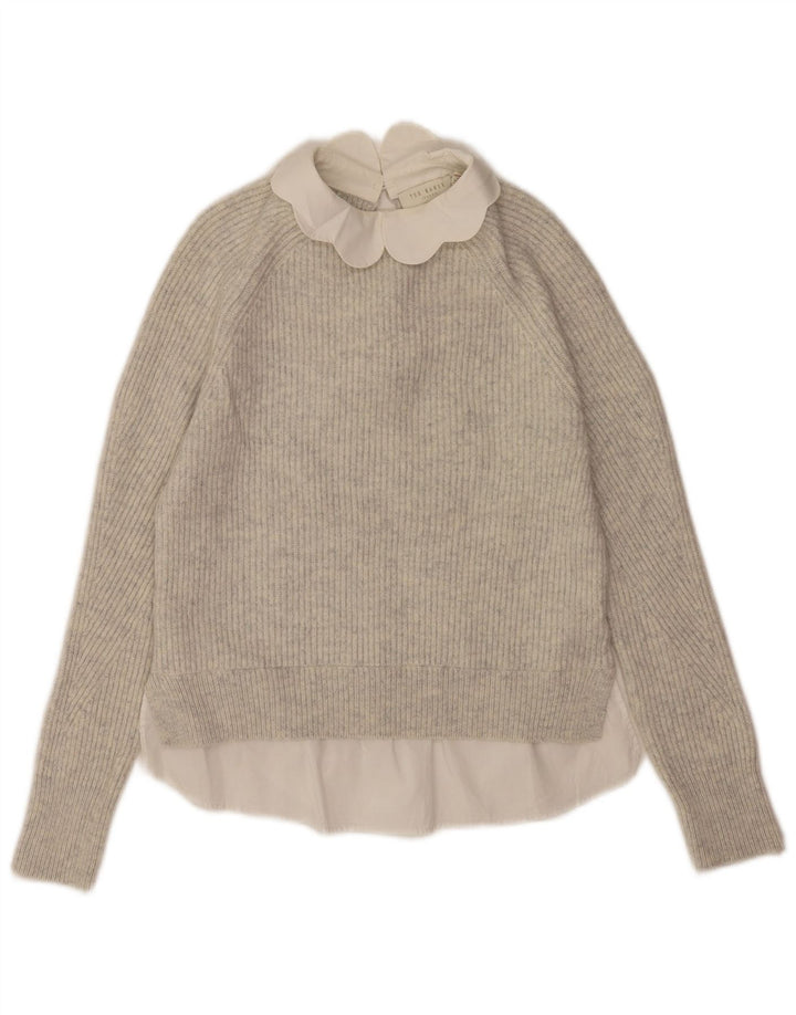 Maglione maglione girocollo oversize da donna Ted Baker US 0 2XS lana grigia