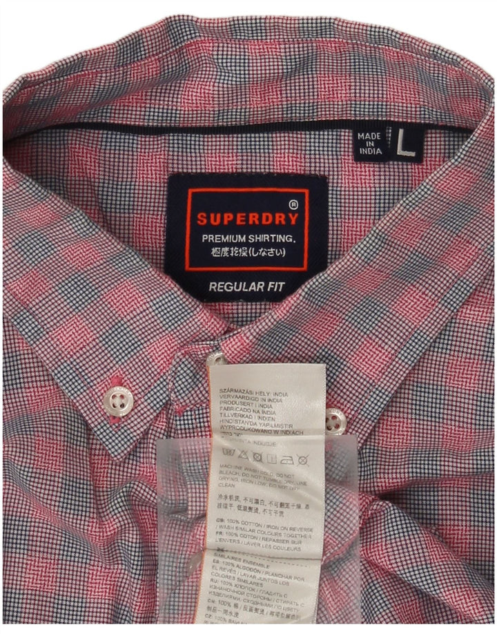 Camicia da uomo a maniche corte con vestibilità regolare Superdry, in cotone a quadri rosa grande