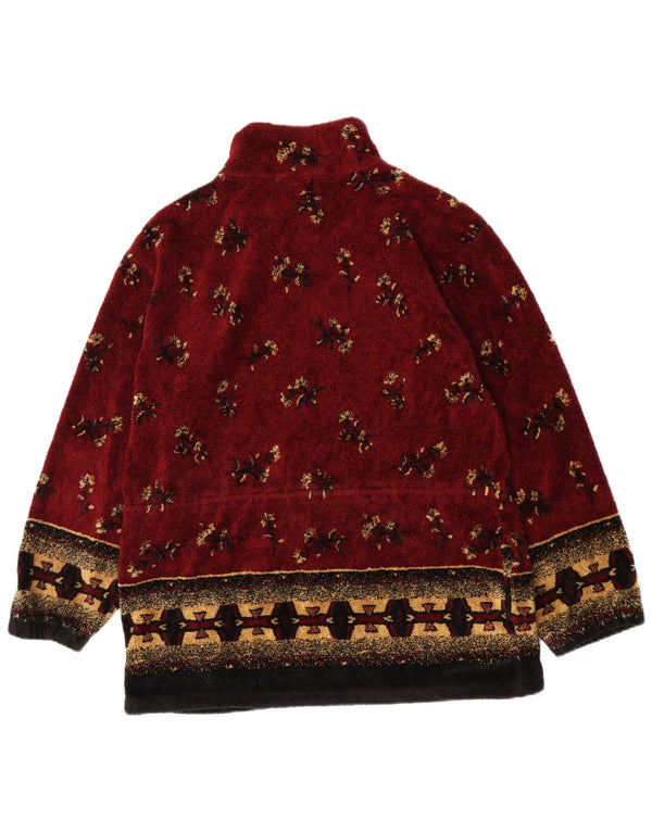 Giacca in pile vintage da uomo UK 38 Borgogna media floreale