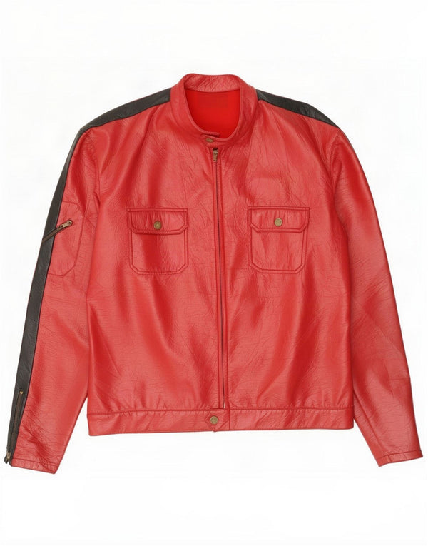Giacca in pelle da uomo vintage UK 40 Large Red Colourblock