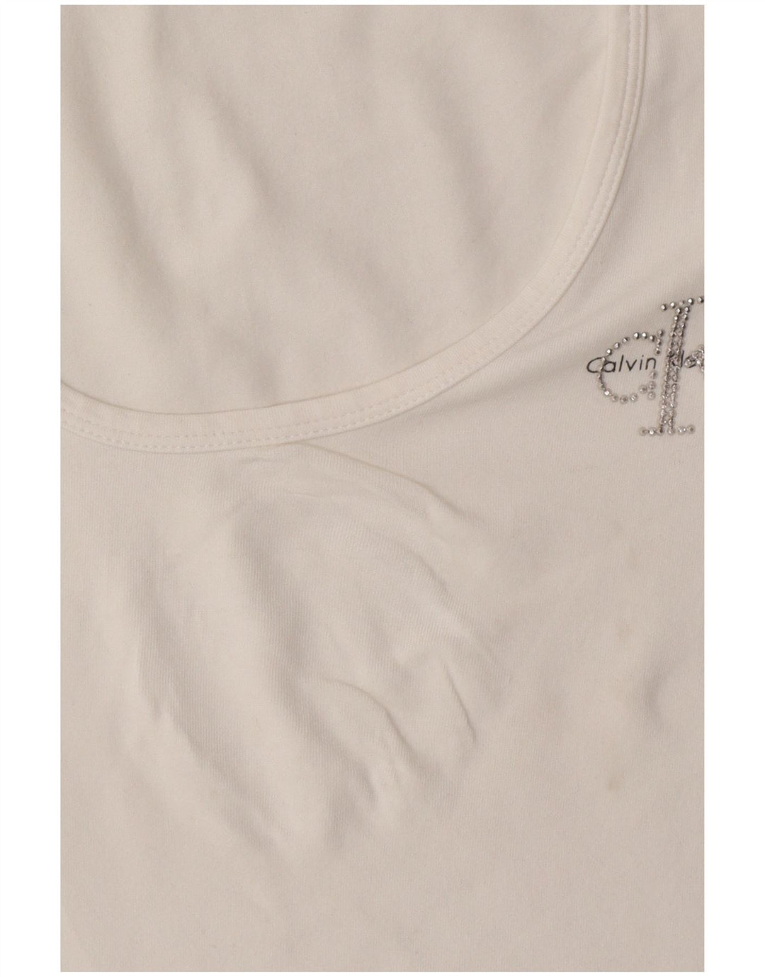 CALVIN KLEIN JEANS T-shirt con grafica corta da donna UK 14 Large Bianco