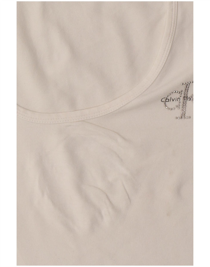 CALVIN KLEIN JEANS T-shirt con grafica corta da donna UK 14 Large Bianco
