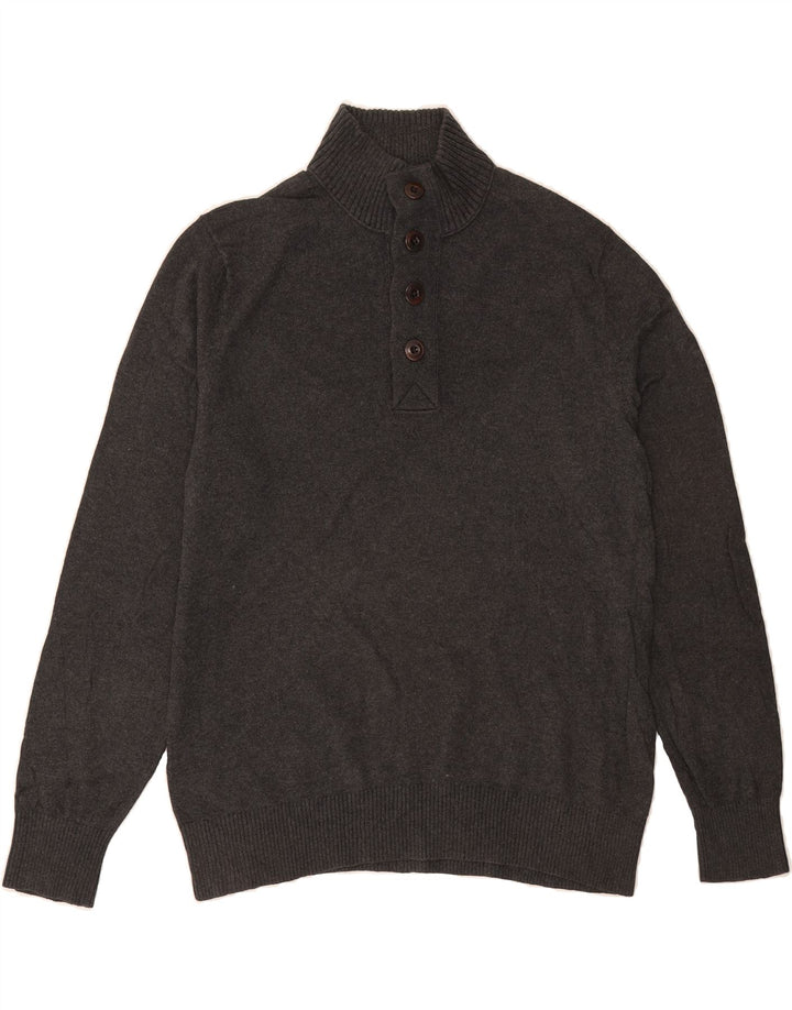 EDDIE BAUER Mens Button Neck Jumper Sweater Medium Grey Cotton Vintage Eddie Bauer and Second-Hand Eddie Bauer from Messina Hembry 