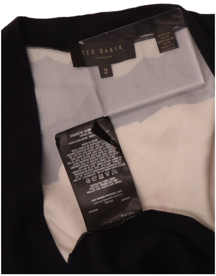 Maglione cardigan aperto da donna Ted Baker taglia 2 piccolo cotone floreale blu navy