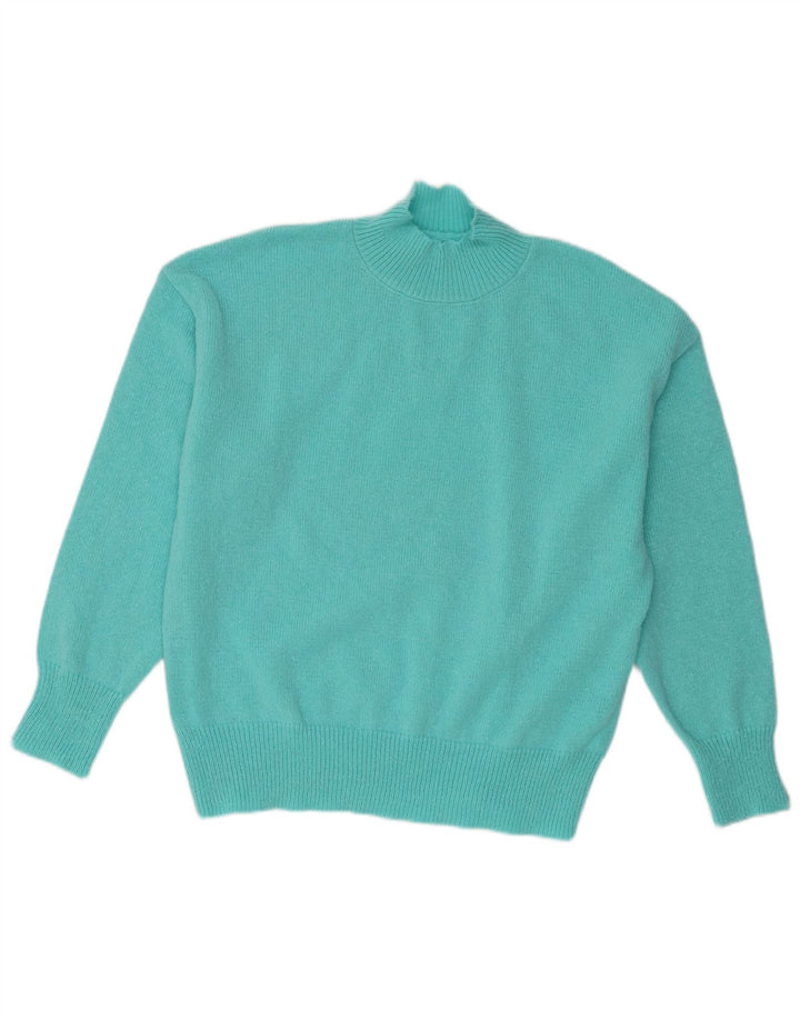 Maglione vintage da donna oversize con collo dolcevita UK 14 Turchese medio