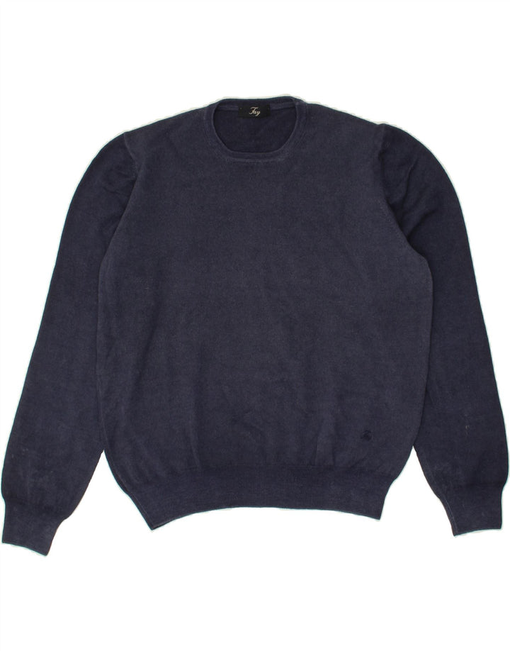 FAY Womens Crew Neck Jumper Sweater UK 14 Large Navy Blue Virgin Wool Vintage Fay and Second-Hand Fay from Messina Hembry 