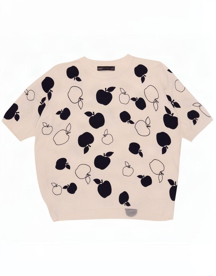 Maglione maglione girocollo con grafica da donna Marks & Spencer UK 14 grande bianco