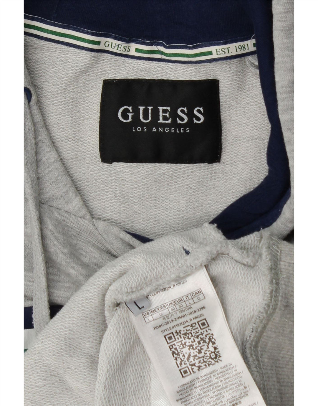 GUESS Felpa con cappuccio grafica da uomo grande in cotone grigio
