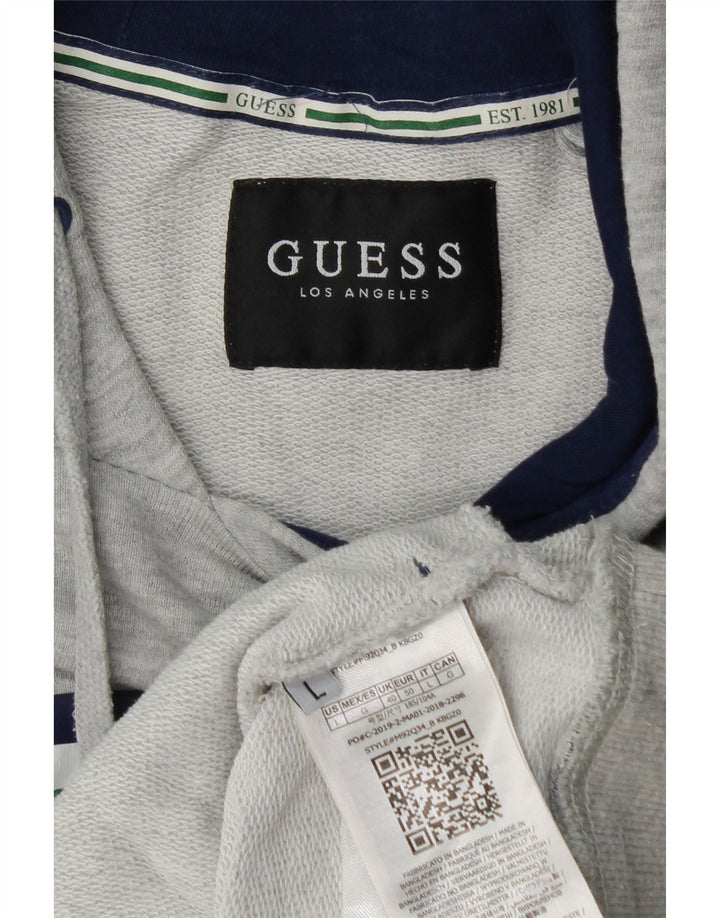 GUESS Felpa con cappuccio grafica da uomo grande in cotone grigio