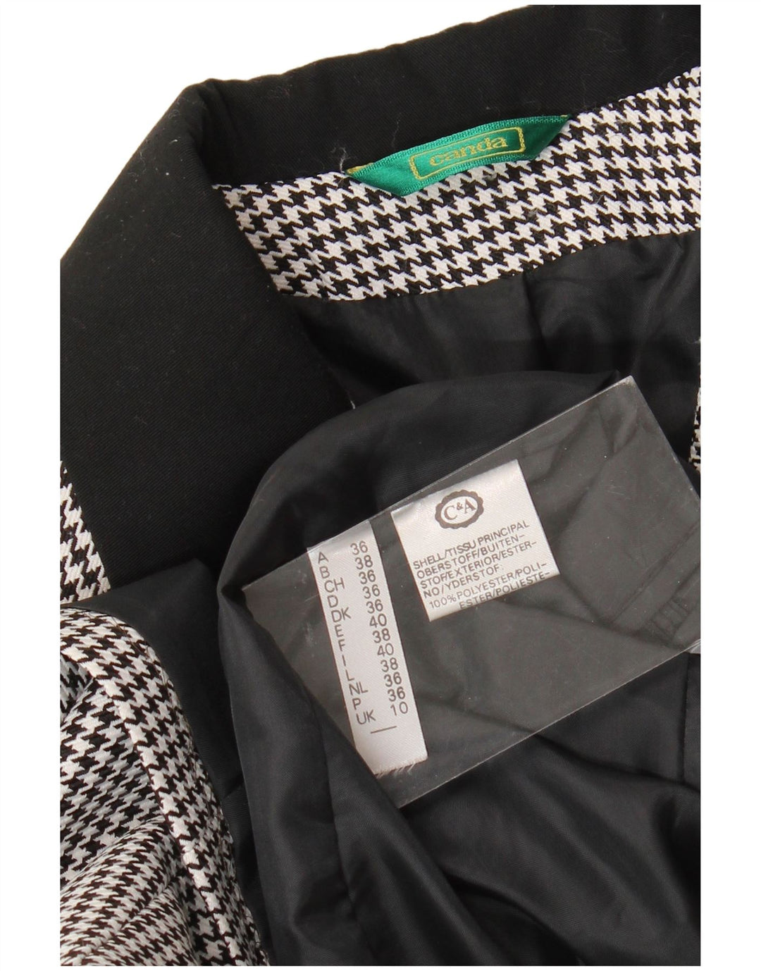 Giacca blazer da donna a 3 bottoni Canda UK 10 piccola poliestere pied de poule nero