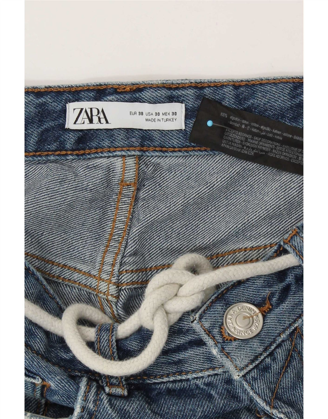 Pantaloncini in denim invecchiato da uomo Zara EU 38 piccoli W30 cotone blu