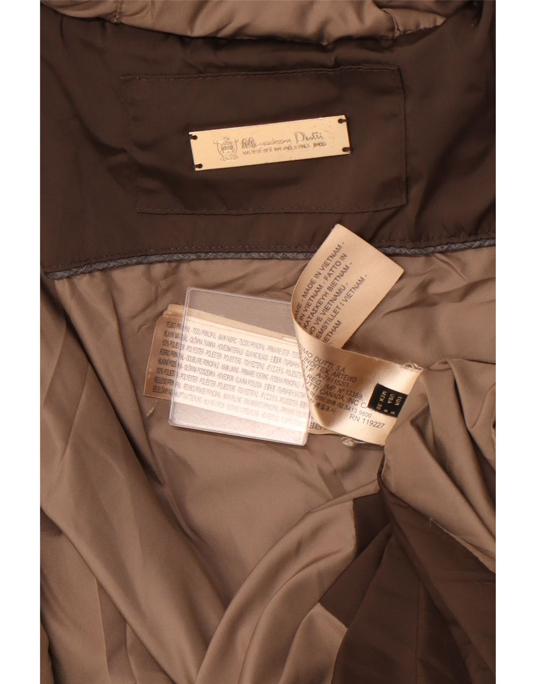 MASSIMO DUTTI Cappotto imbottito con cappuccio da donna UK 10 piccolo poliestere marrone