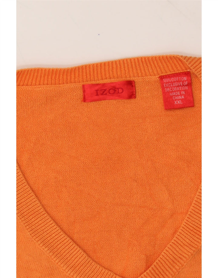 IZOD Mens V-Neck Jumper Sweater 2XL Orange Cotton Vintage Izod and Second-Hand Izod from Messina Hembry 