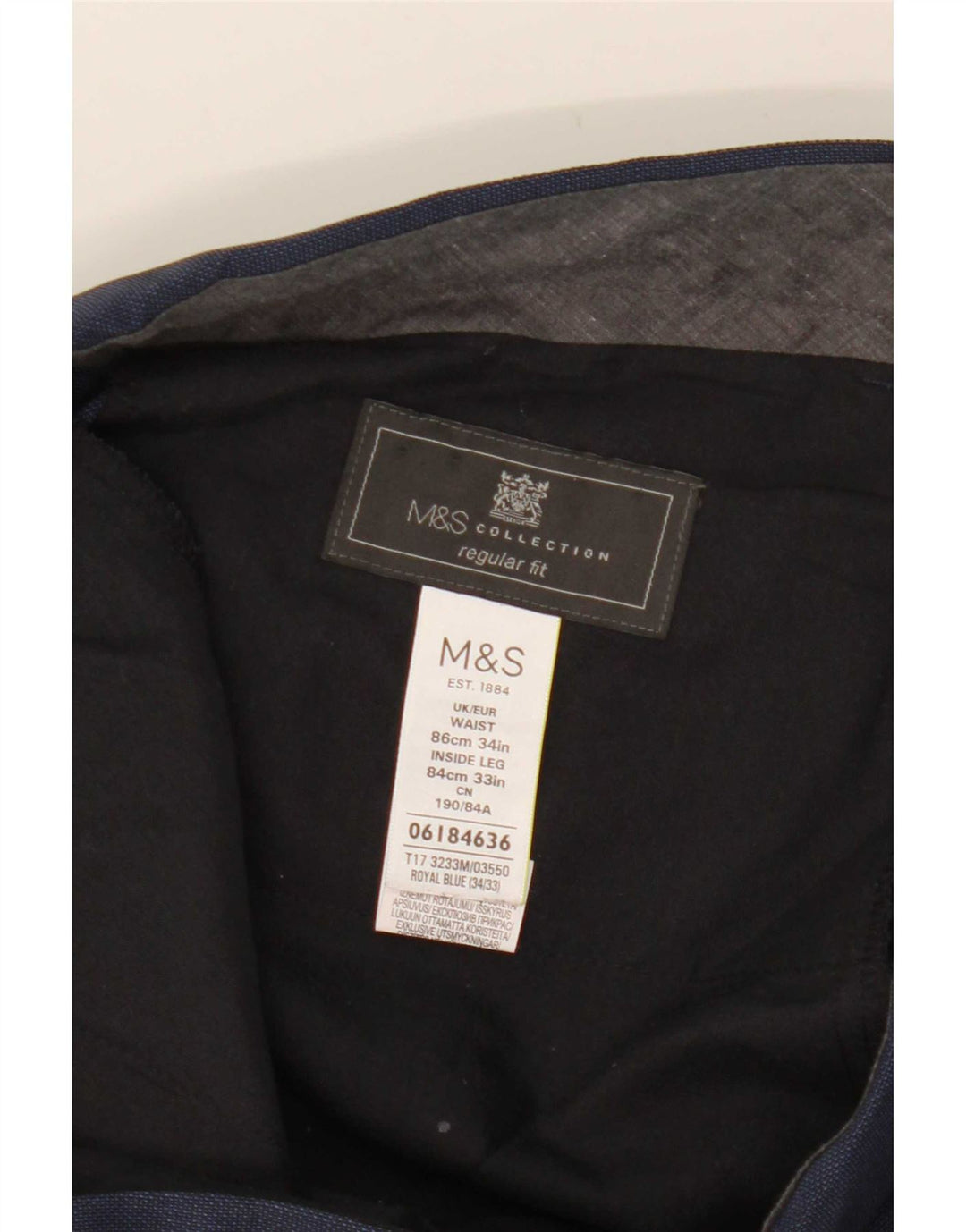 Pantaloni da abito vestibilità regolare Marks & Spencer da uomo W34 L33 poliestere blu navy