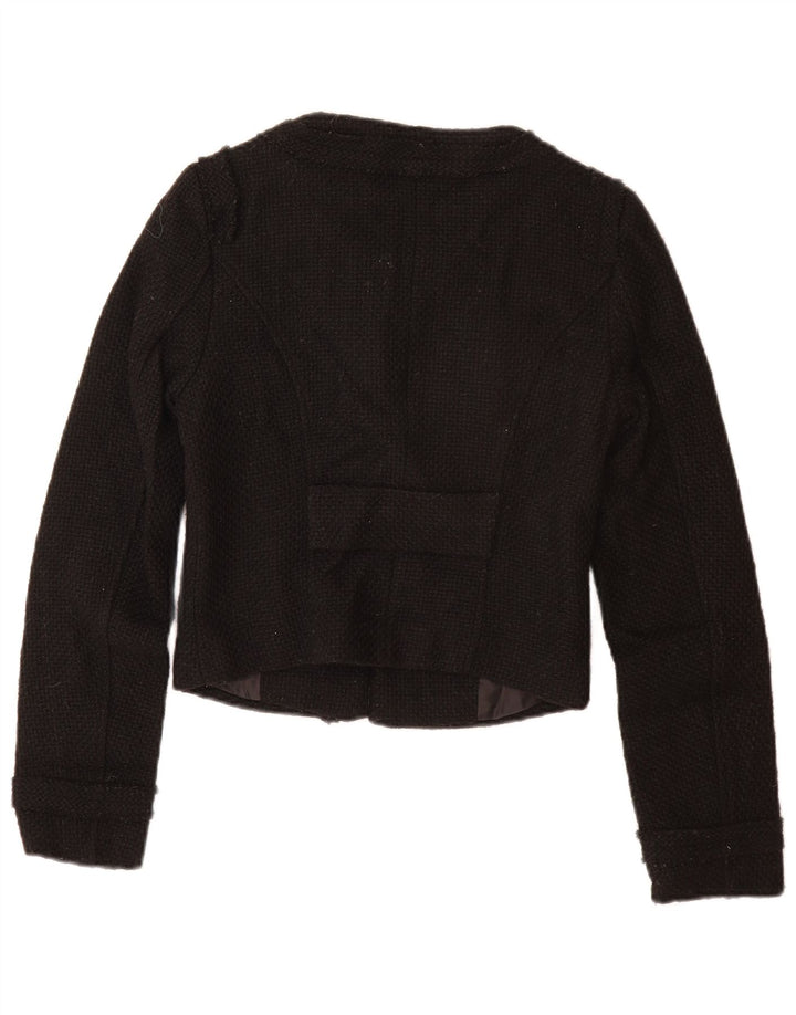 WAREHOUSE Womens Crop Blazer Jacket UK 6 XS Black Polyester