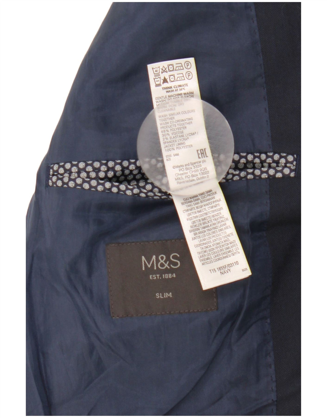 Giacca blazer slim a 2 bottoni Marks & Spencer da uomo UK 38 medio blu navy