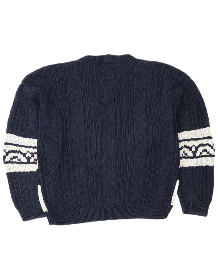 Maglione maglione girocollo vintage da uomo grande Fair Isle blu navy