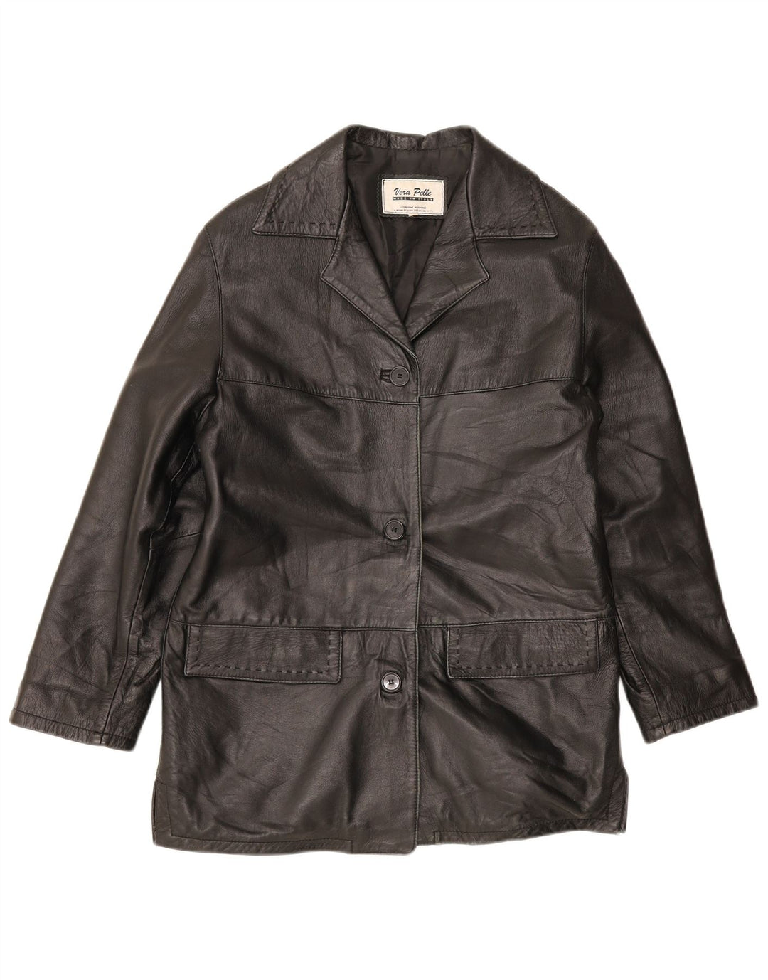 Giacca in pelle da donna vintage IT 44 media in pelle nera