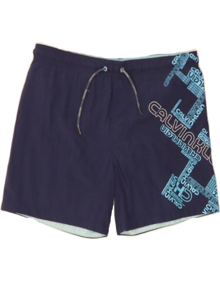 CALVIN KLEIN Mens Graphic Swimming Shorts Medium Navy Blue Nylon Vintage Calvin Klein and Second-Hand Calvin Klein from Messina Hembry 