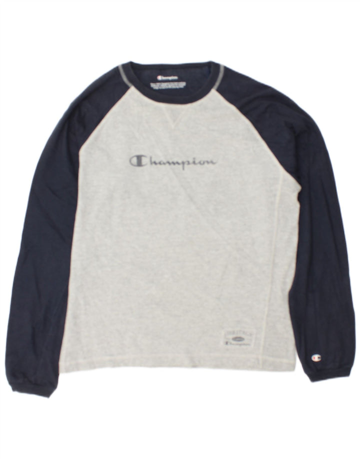 Champion Top grafico da uomo a maniche lunghe in cotone color block grigio medio