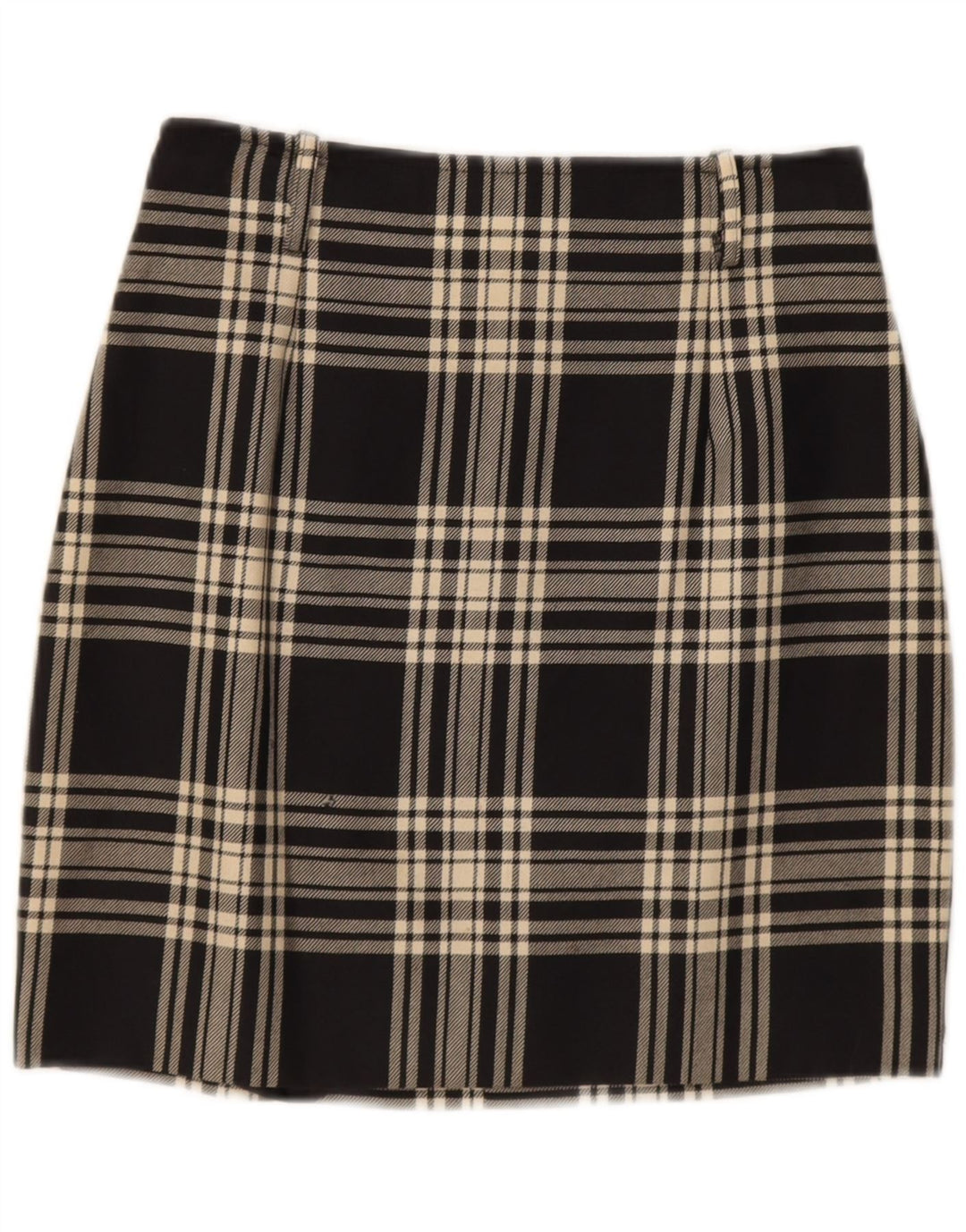Minigonna vintage da donna IT 42 media W28 lana a quadri nera