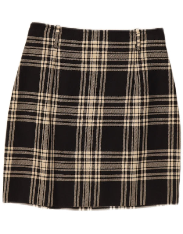 Minigonna vintage da donna IT 42 media W28 lana a quadri nera