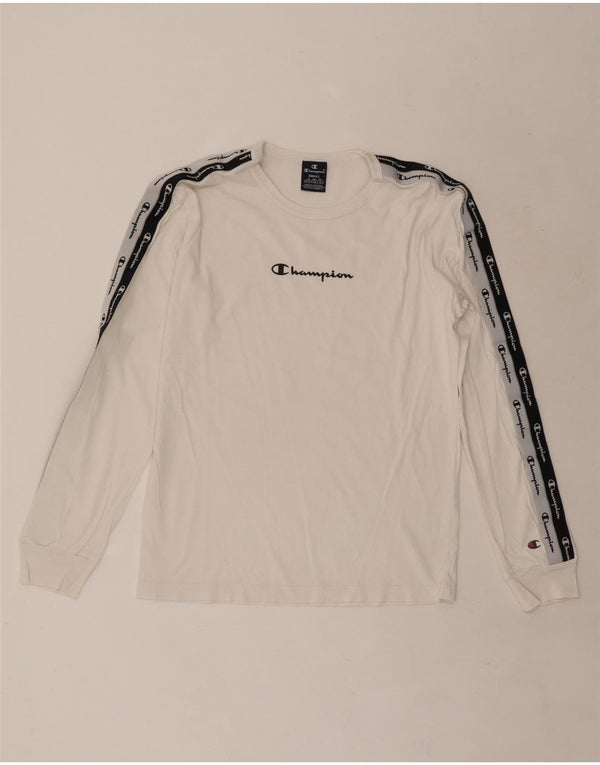 Champion Top grafico da uomo a maniche lunghe piccolo bianco a blocchi di colore
