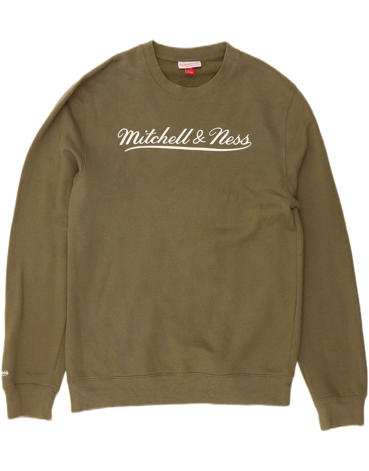 MITCHELL & NESS Mens Graphic Sweatshirt Jumper Medium Khaki Cotton Vintage Mitchell & Ness and Second-Hand Mitchell & Ness from Messina Hembry 