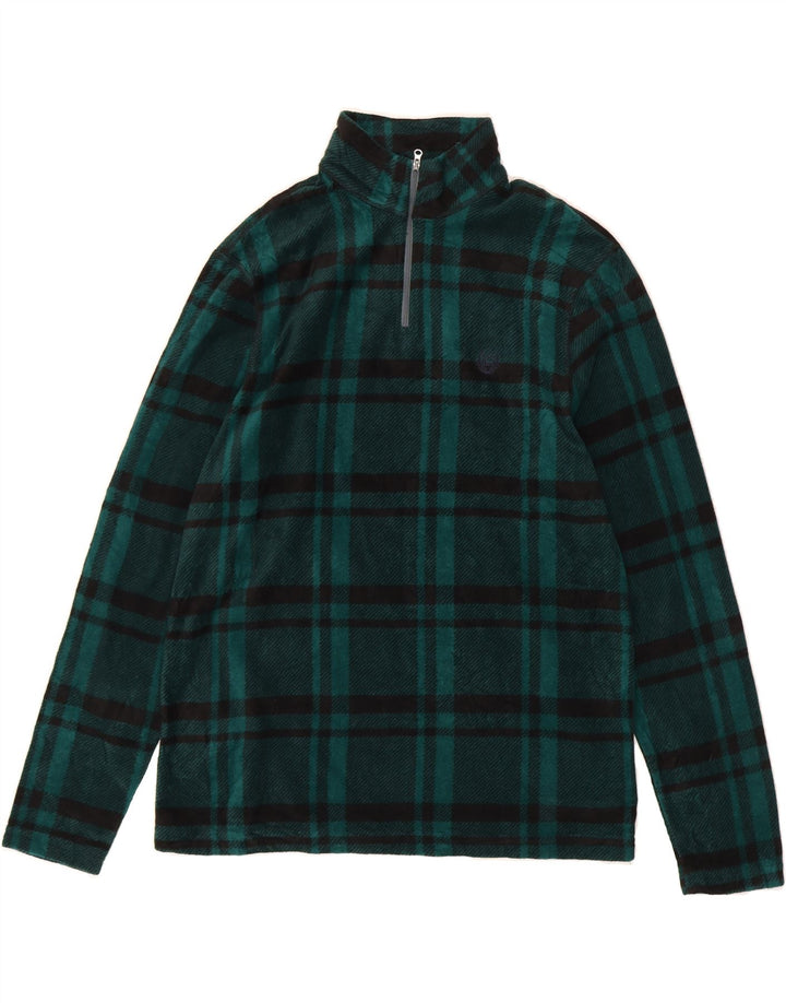 CHAPS Mens Zip Neck Fleece Jumper Medium Green Check Polyester Vintage Chaps and Second-Hand Chaps from Messina Hembry 