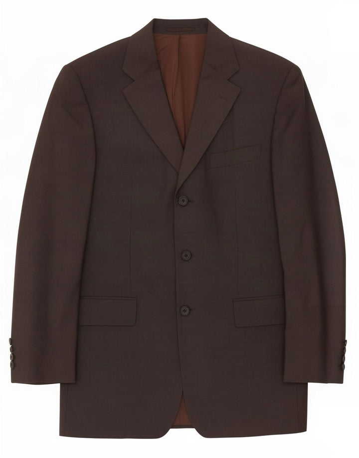Giacca blazer da uomo a 3 bottoni Hugo Boss EU 51 grande lana vergine marrone