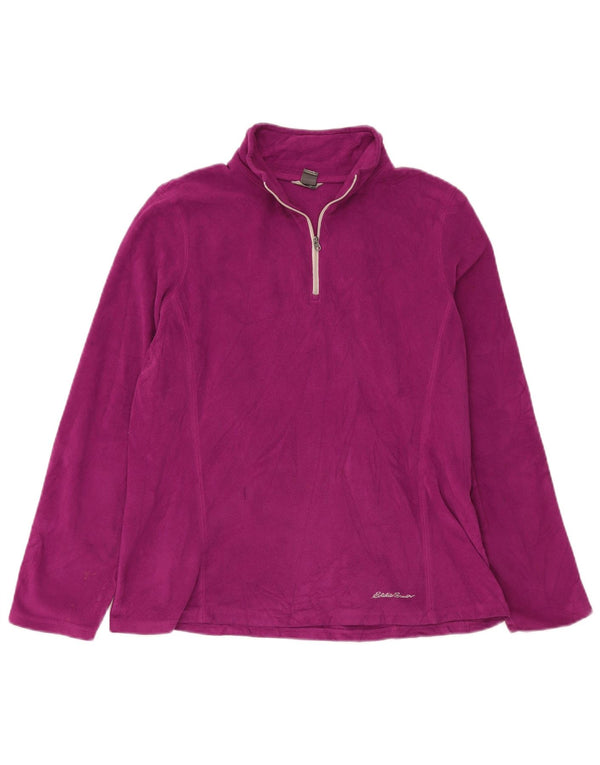 EDDIE BAUER Maglione in pile da donna con collo con zip UK 16 Grande poliestere viola