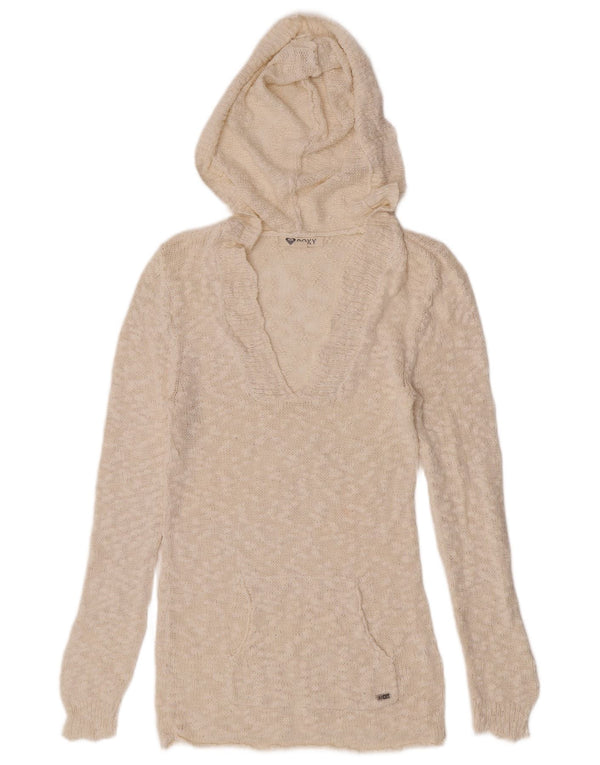 Maglione da donna Roxy con scollo a V e cappuccio trasparente UK 14 grande bianco sporco