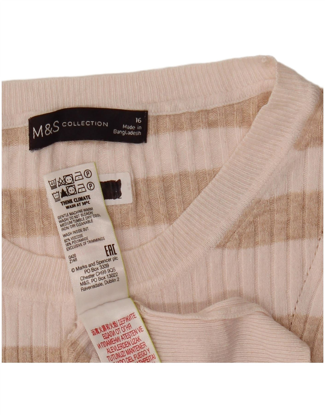 MARKS & SPENCER Maglione corto girocollo da donna UK 16 Large Beige