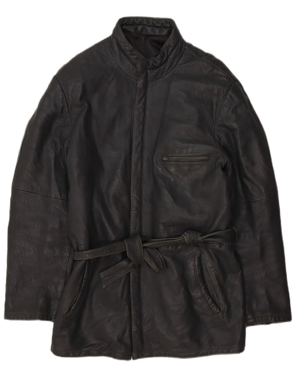 Giacca in pelle vintage da uomo IT 50 grande in pelle nera