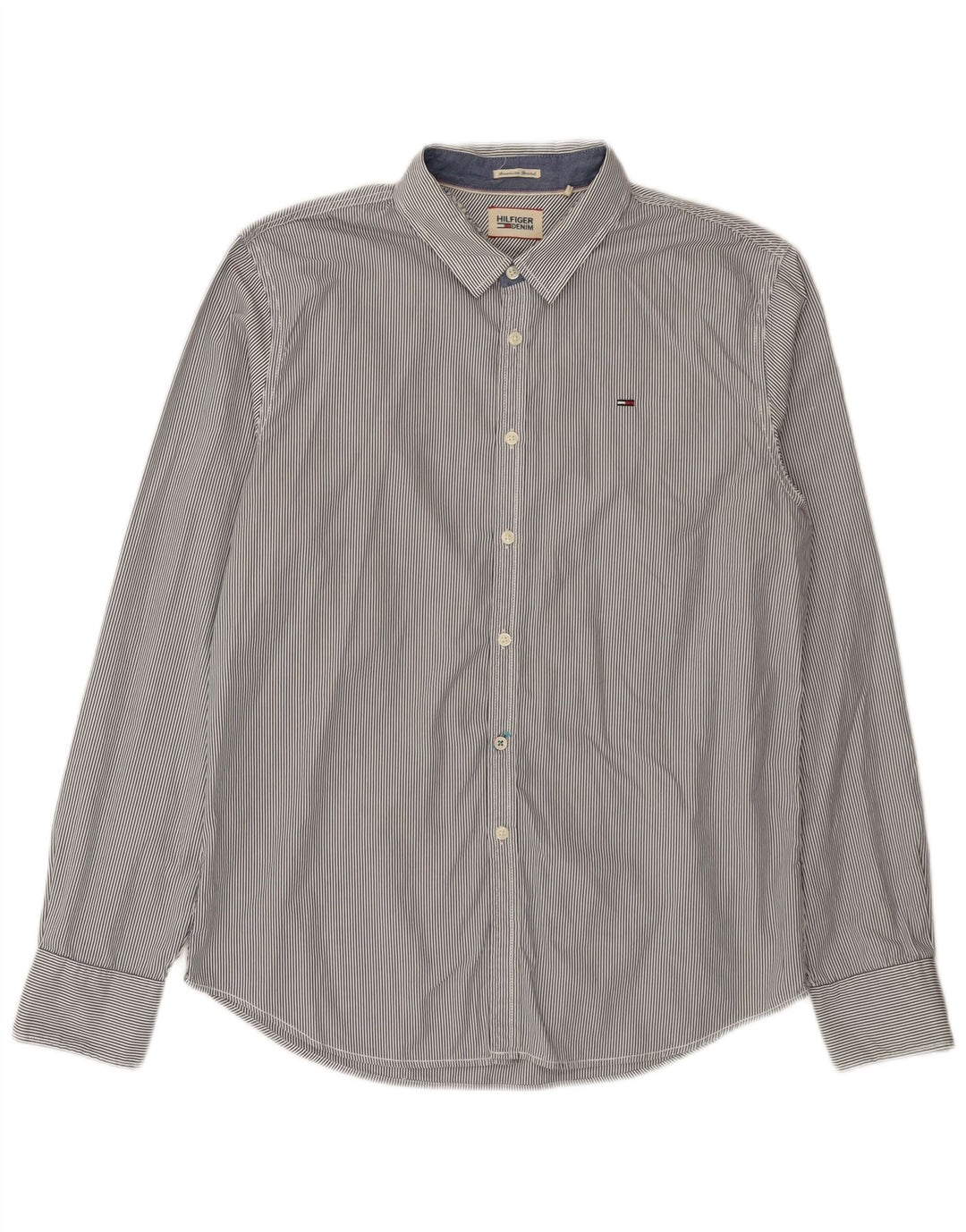 Camicia slim fit da uomo Tommy Hilfiger in cotone gessato grigio medio