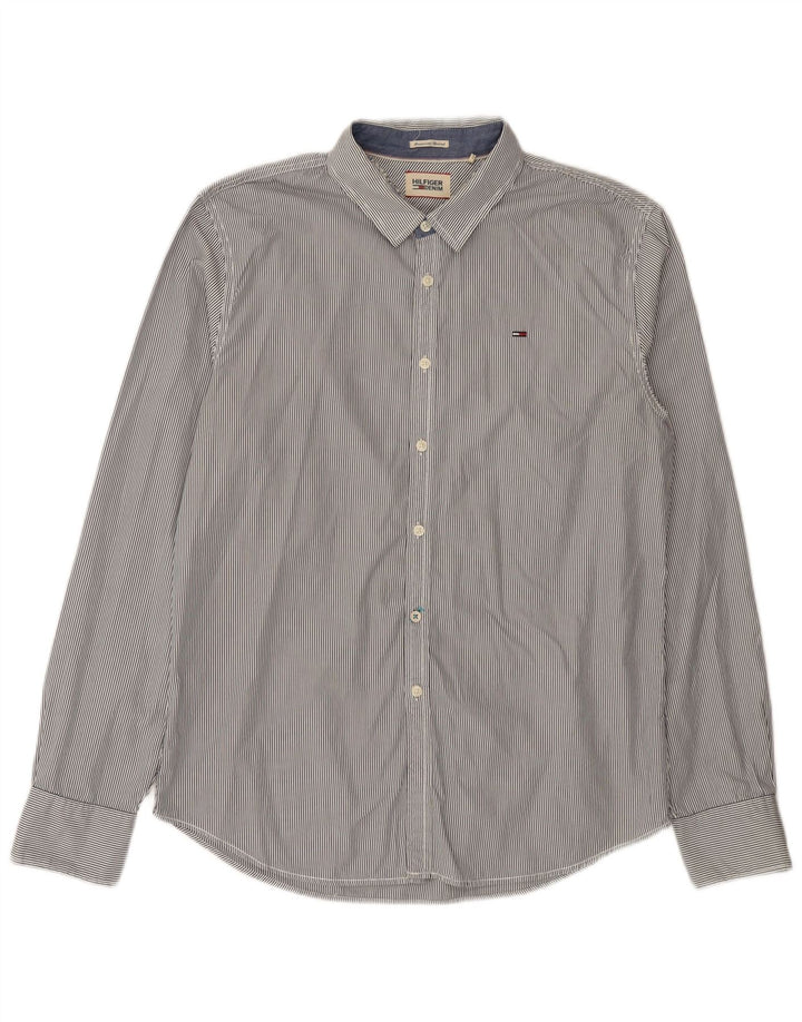 Camicia slim fit da uomo Tommy Hilfiger in cotone gessato grigio medio