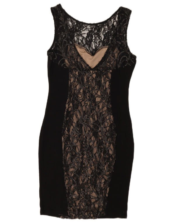 Abito aderente in pizzo senza maniche da donna Warehouse UK 10 Piccolo floreale nero