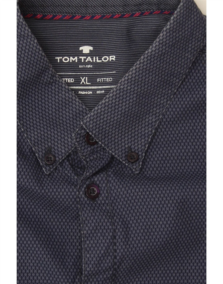 TOM TAILOR Mens Fitted Short Sleeve Shirt XL Navy Blue Spotted Cotton Vintage Tom Tailor and Second-Hand Tom Tailor from Messina Hembry 