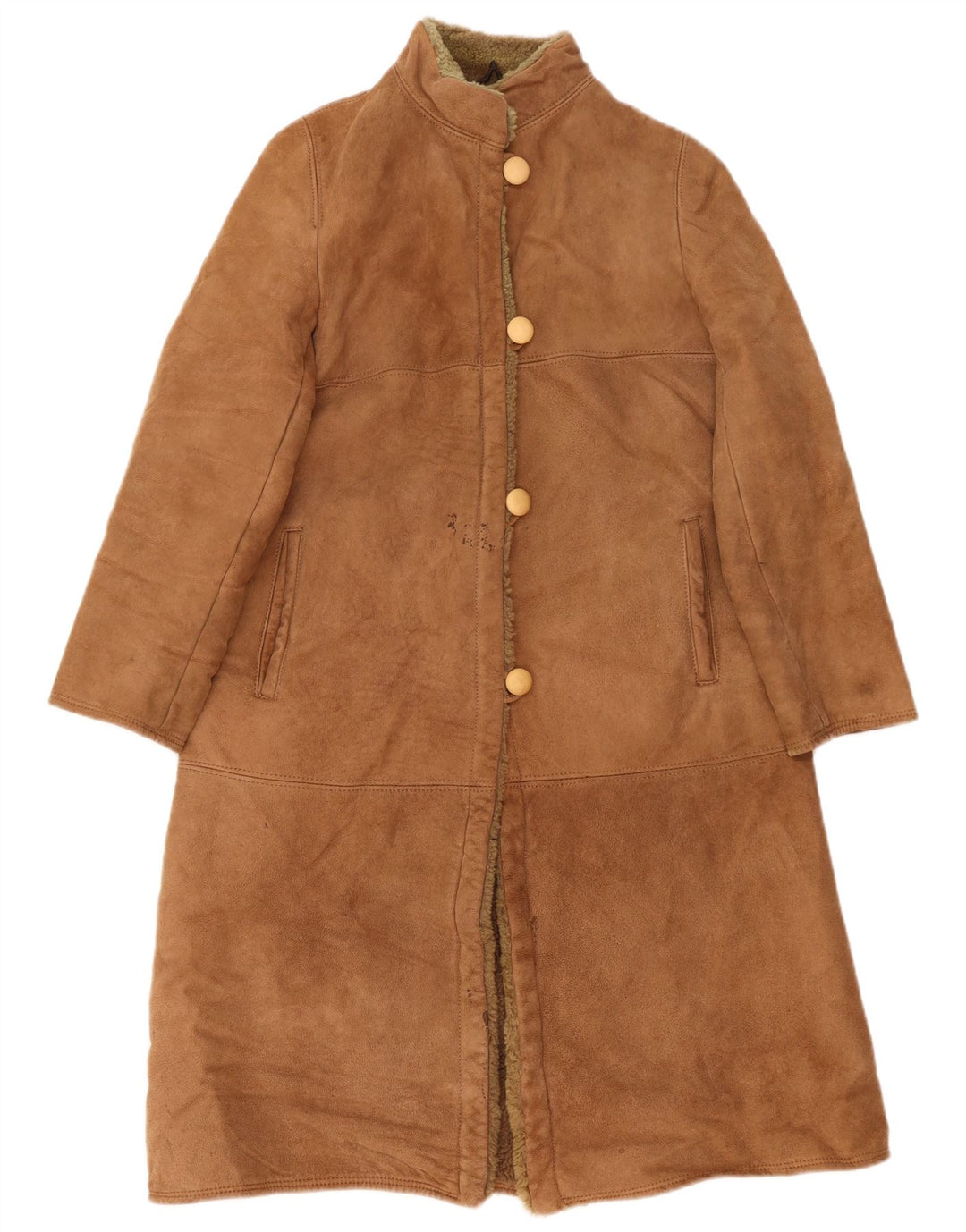 Cappotto in shearling vintage da donna IT 44 in pelle marrone medio