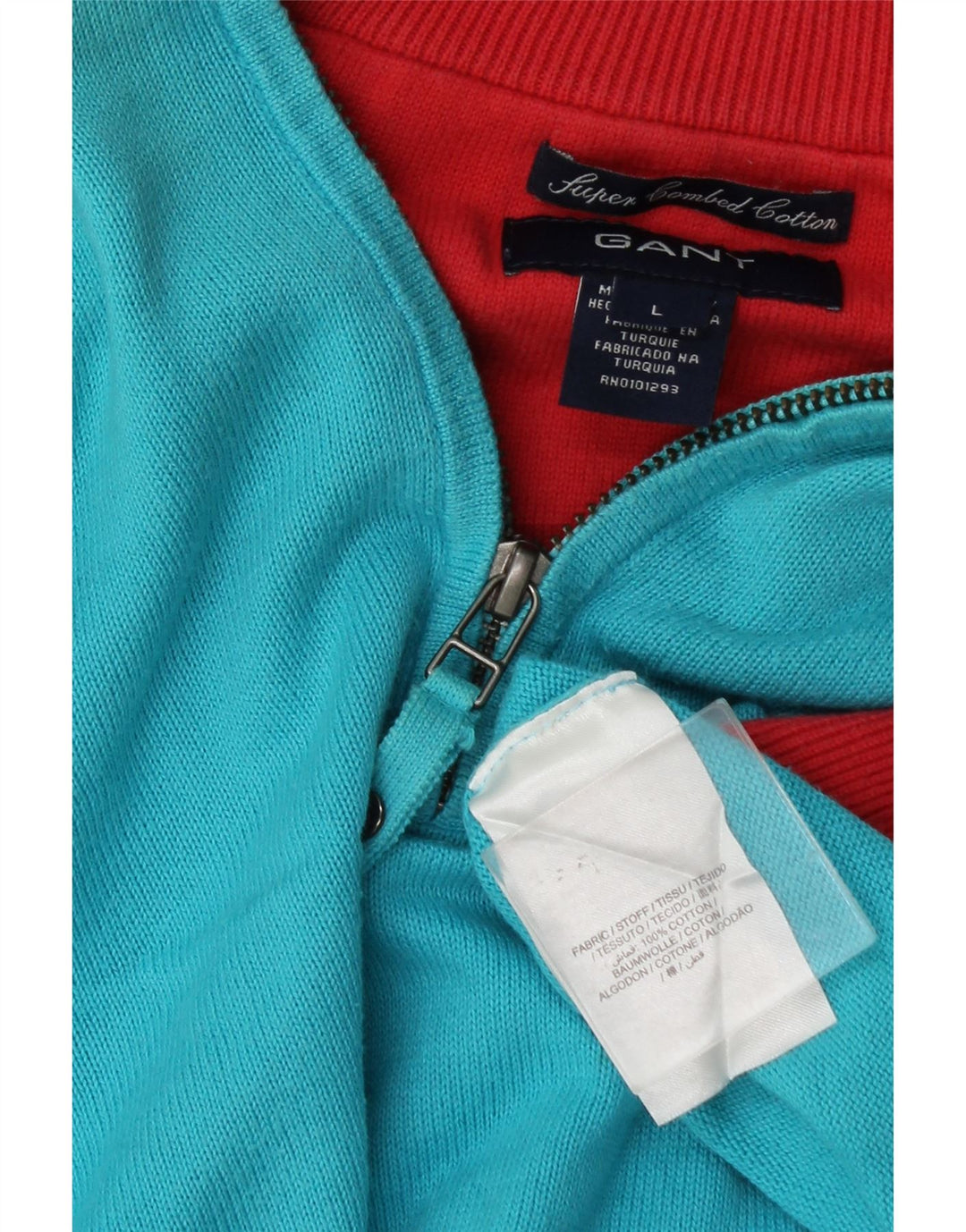 Gant Maglione da uomo con zip e collo grande in cotone blu