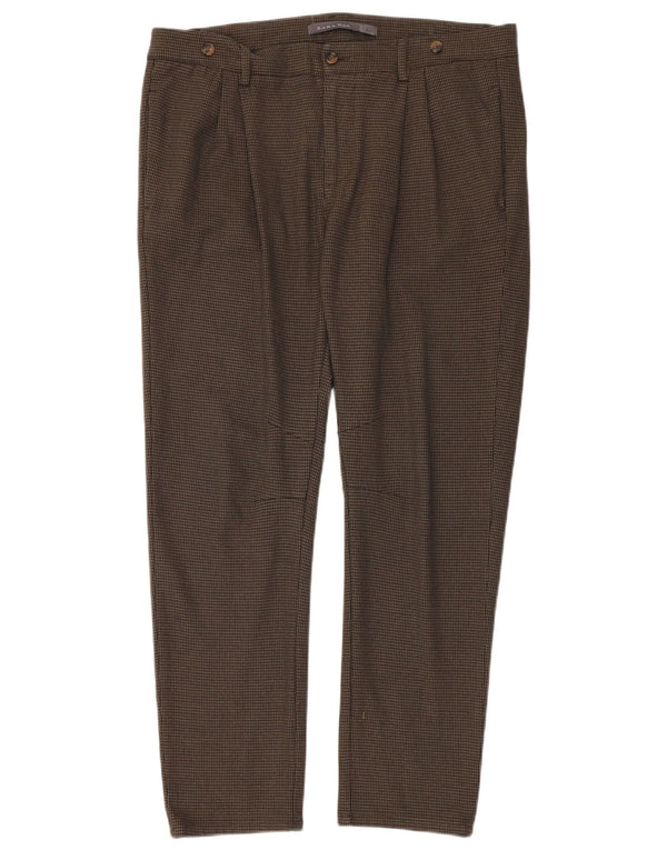 Pantaloni chino con pegging da uomo Zara EU 44 Large W34 L30 pied de poule kaki