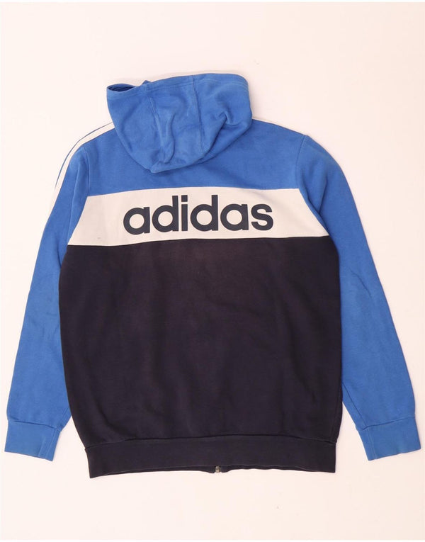 Felpa con cappuccio e zip grafica Adidas da ragazzo 13-14 anni in cotone color block blu