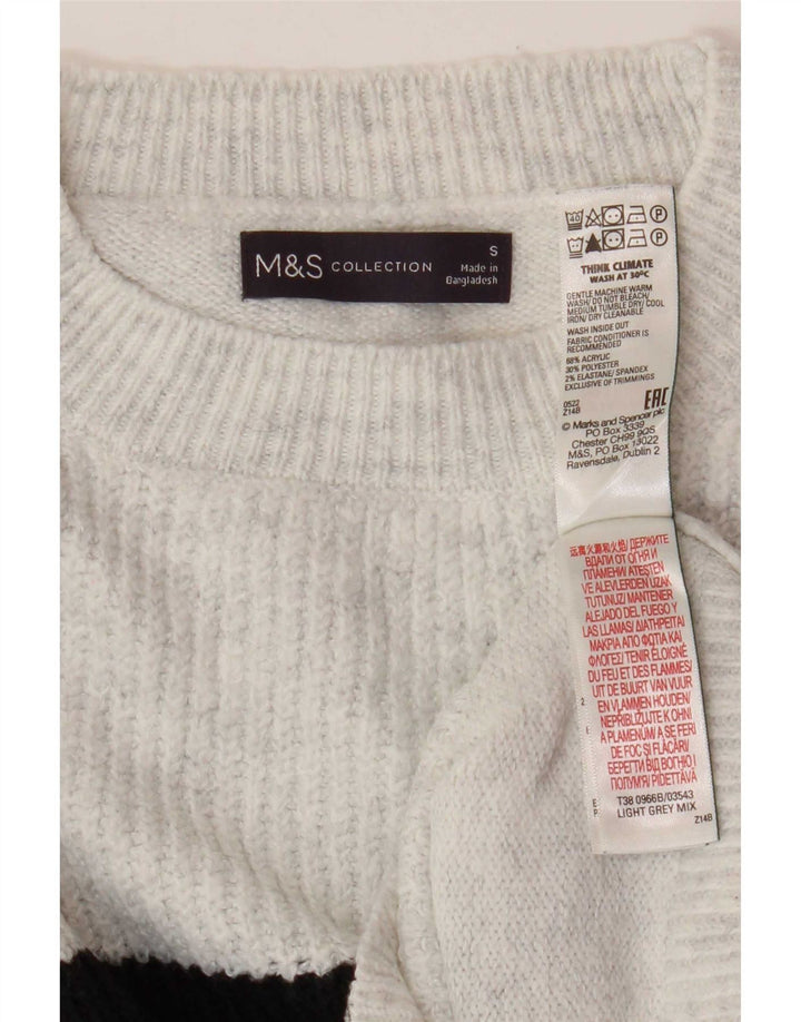 Maglione maglione girocollo da donna Marks & Spencer UK 10 piccolo grigio a righe