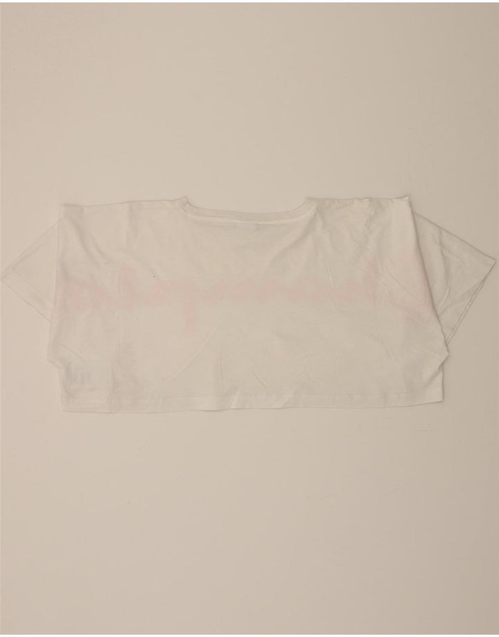 CHAMPION Womens Oversized Crop Graphic T-Shirt Top UK 10 Small White Vintage Champion and Second-Hand Champion from Messina Hembry 