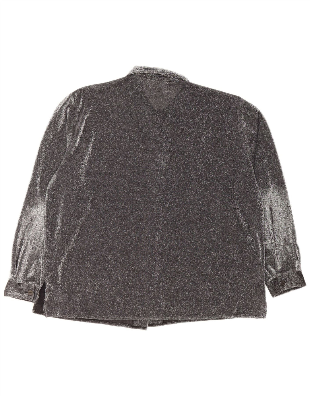 Camicetta camicia oversize da donna VINTAGE UK 16 grande poliestere chiazzato nero