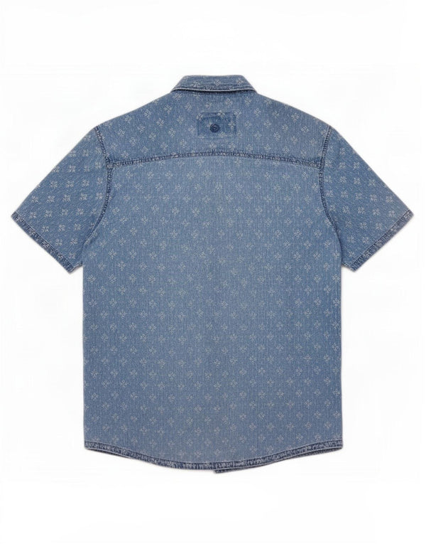 Camicia a maniche corte da uomo Fat Face Grande cotone geometrico blu
