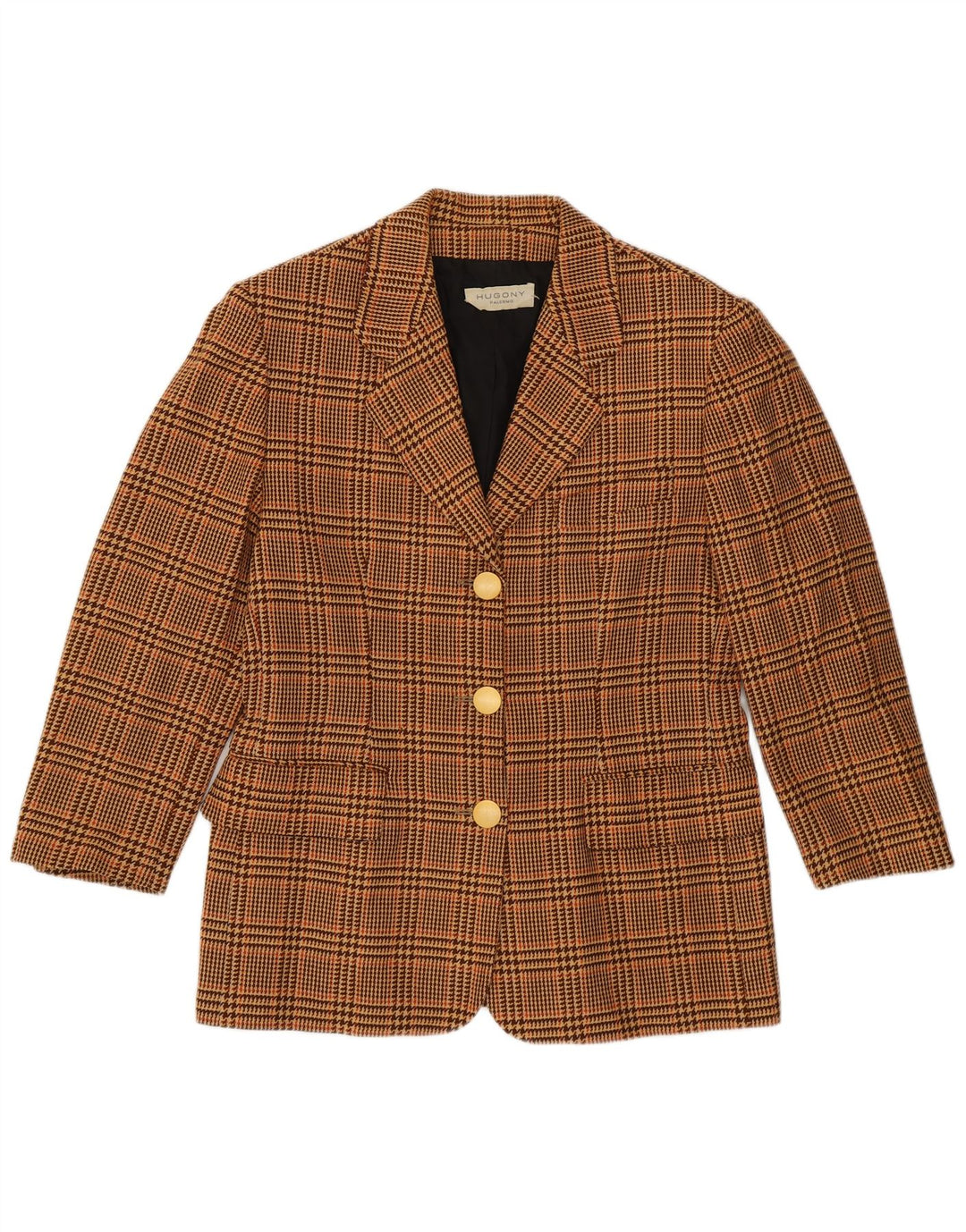 Giacca blazer vintage da donna con maniche a 3/4 IT 44 pied de poule marrone medio